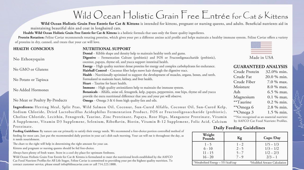 Feline Caviar Dry Cat Food - Wild Ocean: Wild Herring & Split Pea - Holistic Limited Ingredient Grain Free Dry Cat Food Entrée for Short or Long-Haired Cats, Nutritious for All Stages of Life, 11 lbs