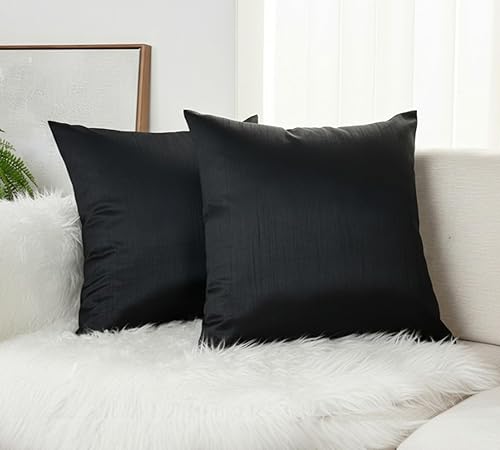 Aiking Home 18x18 Inches Faux Silk Square Throw Pillow Cover, Zipper Closure, Bl