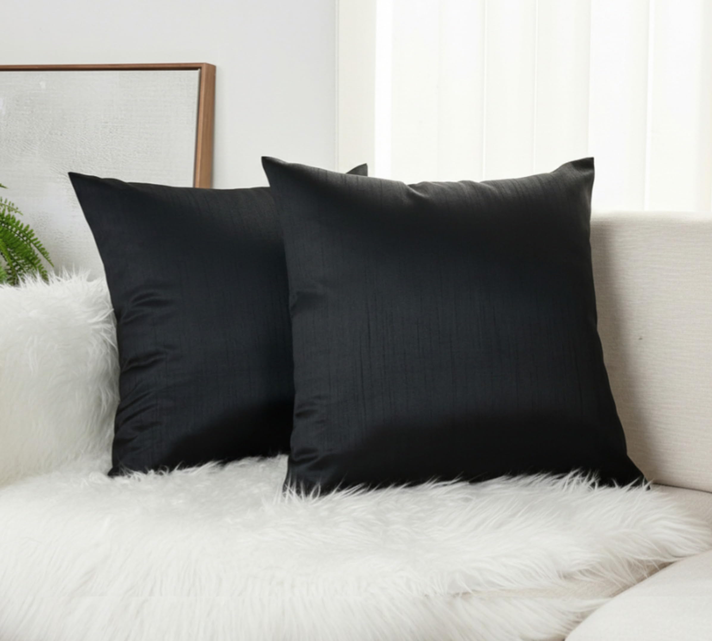 Aiking Home 24x24 Inches Faux Silk Square European Shams, Zipper Closure, Black (Set of 2)