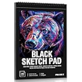 30 Sheets Black Paper Sketchbook, 98lb/160gsm Heavyweight Black Sketch Pad 5.5×8.5in, Acid-Free Drawing Paper, Spiral Bound Sketch Book for Kids, Teens, Artist