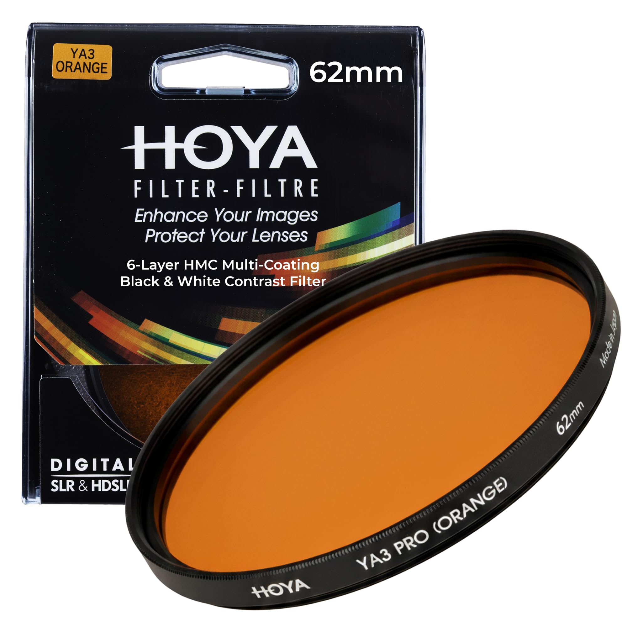 HOYA 62mm YA3 Orange Filter for B&amp;W Film Photography, Enhances Sky &amp; Foliage - Increases Tonal Contrast - Excellent for Nature and Street Photography, Multi-Coated Camera Lens Filter