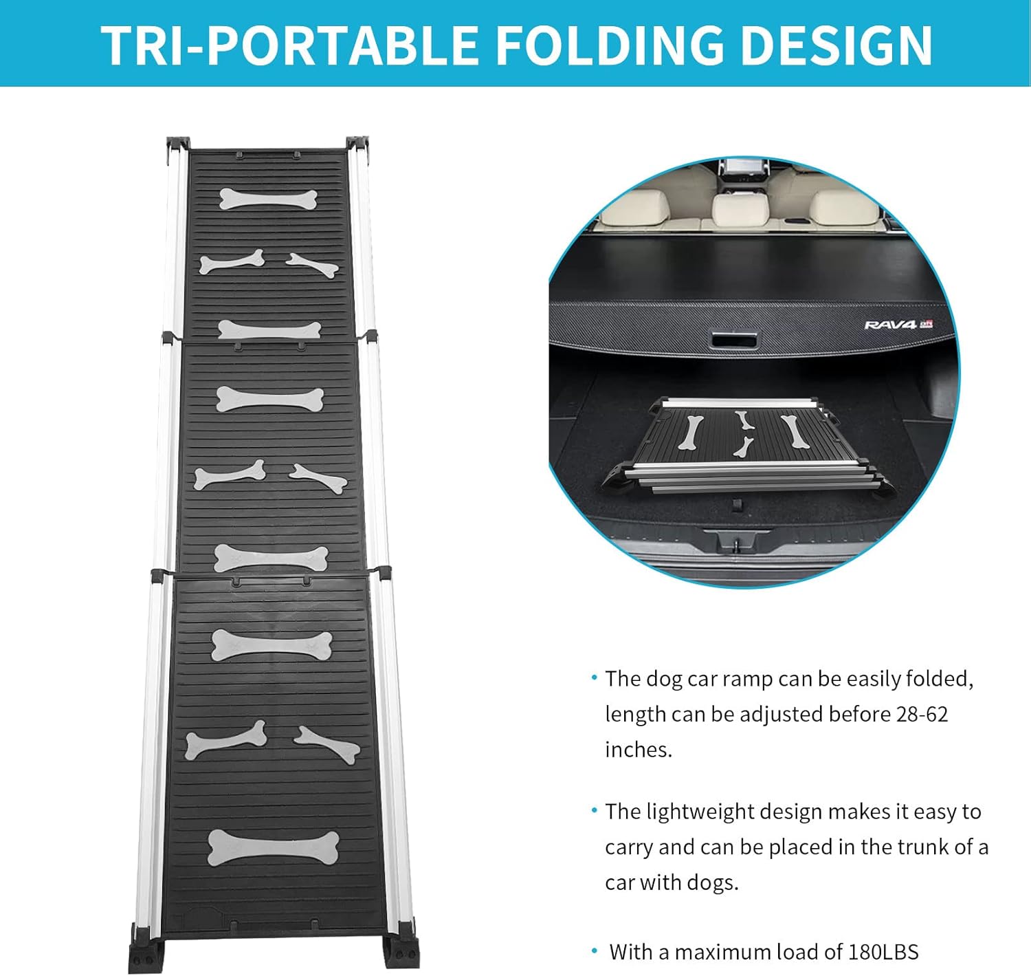 ROBLOCK Dog Car Ramp Folding Pet SUV Ramp Portable with Non-Skid Surface , Anti-Resistant with Rubber Bone Pattern, Adjustable Length 28" to 62" , Suitable for Large Medium Small Dogs : Pet Supplies