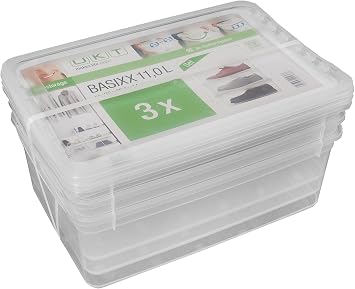 keeeper Clearboxes with Air Control System, Set of 3, Height: 14 cm, 39x26.5x14 cm, 3 x 11 Litre, Bea, Transparent