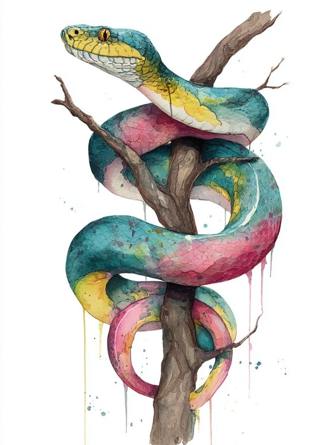 WANGWANGMIAO Paint by Numbers-Rainbow Snake Coiled Around Tree Branch DIY Canvas Oil Painting Kit for Adults Beginner with Paint Brushes and Acrylic Pigment,16X20 Inch，with Frame
