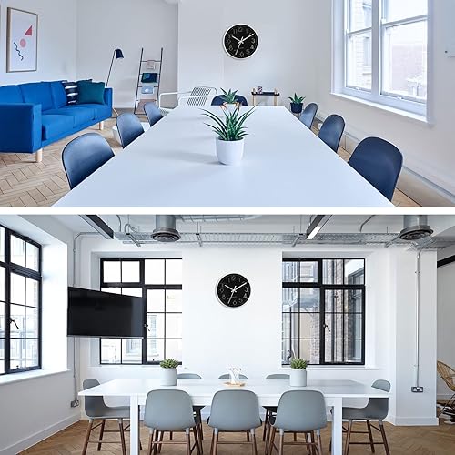 Miniatura 5 de PATIKIL Reloj de pared redondo de 8 pulgadas, paquete de 2 relojes de pared silenciosos sin tictac con números arábigos plateados para decoración de