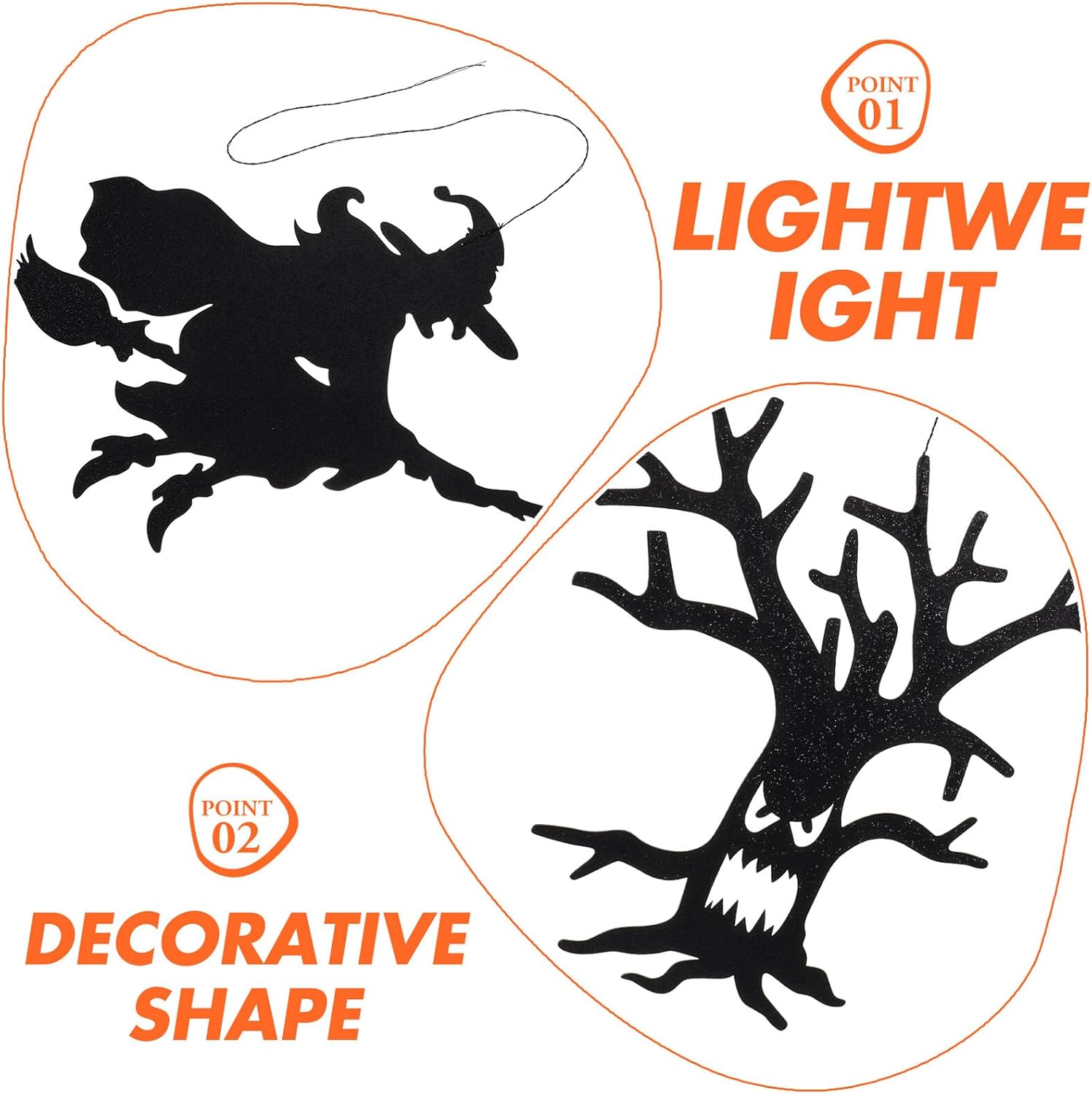Operitacx Halloween Hanging Ornaments 12pcs Set, Paper Spider Witch Ghost Bat Decorations, Outdoor Party Supplies for Halloween Tree and Home Décor