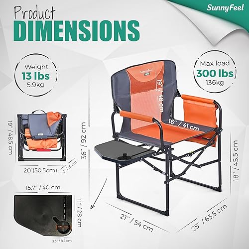 Miniatura 2 de SUNNYFEEL Silla de directores de campamento de gran tamaño, sillas plegables portátiles para adultos resistentes con mesa auxiliar, bolsillo para