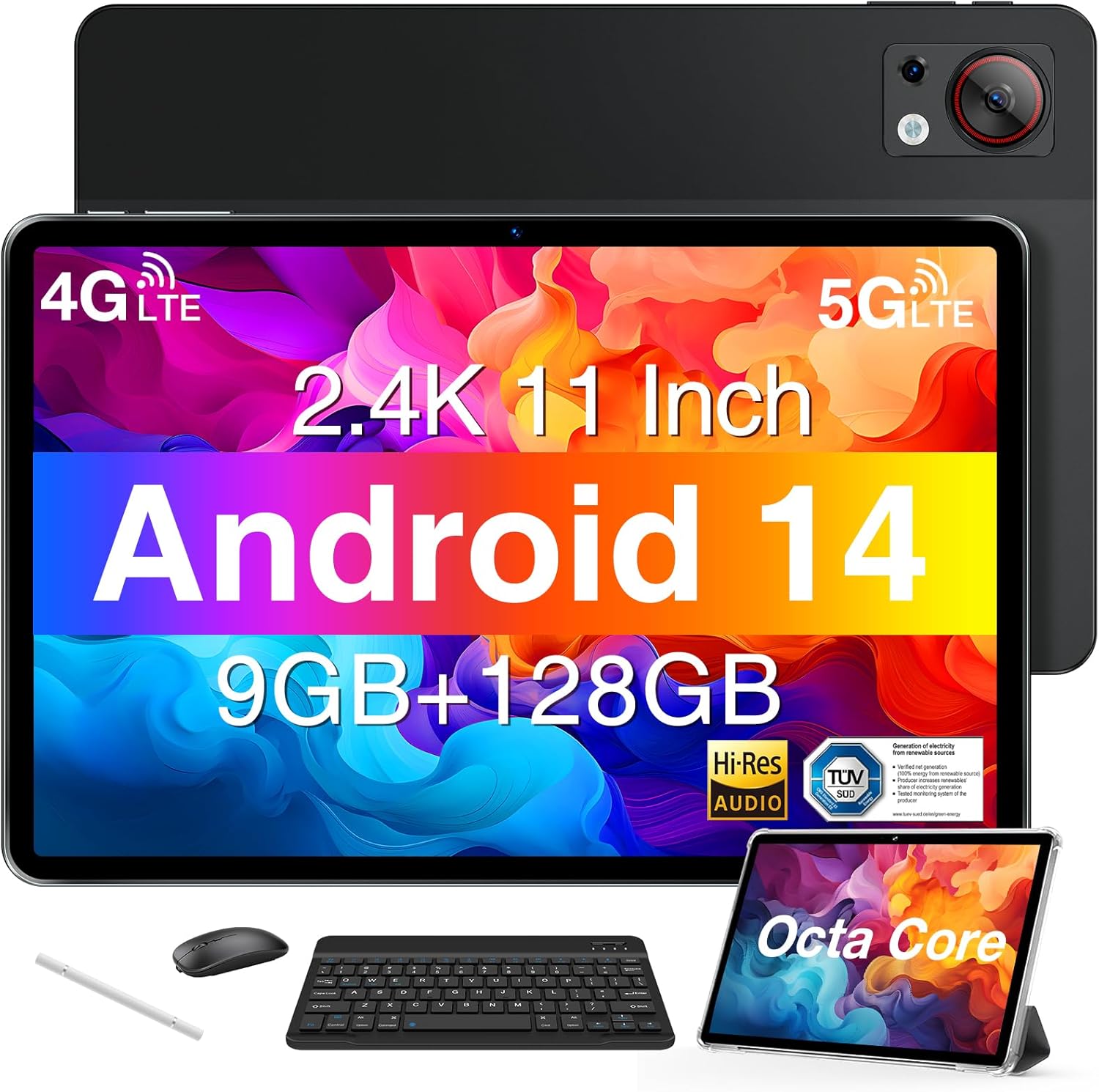 DOOGEE T30SE 2024 Newest Tablet 11” Android 14 9GB+128GB/1TB TF Octa-Core, 2.4K Display, 8580mAh, 4G-LTE Android Tablet, Bluetooth 5.0+2.4G/5G WiFi Tablet, Tablets with Pen, Keyboard, Mouse&Case