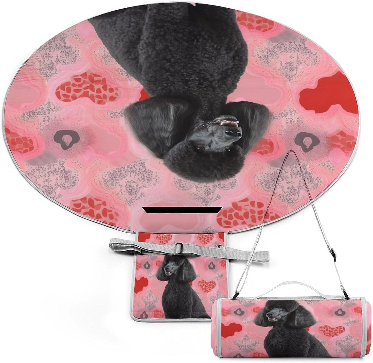 Poodles Dogs Round Outdoor Picnic Mat Foldable Waterproof Beach Camping Blanket Outdoor Rug with Sponge Padding