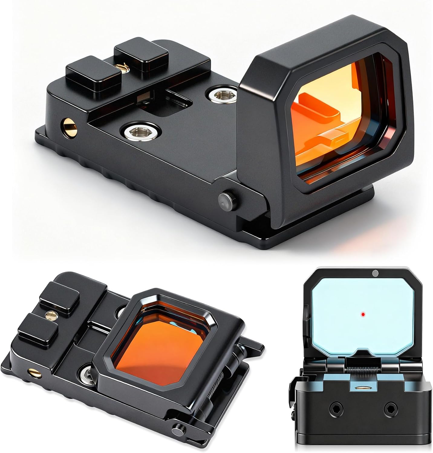 Flip-Up Micro Red Dot Sight with Raised Base — Universal Mount Kit for Pistols & Rifles, Compatible with Glock MOS, RMR, and Picatinny Rails