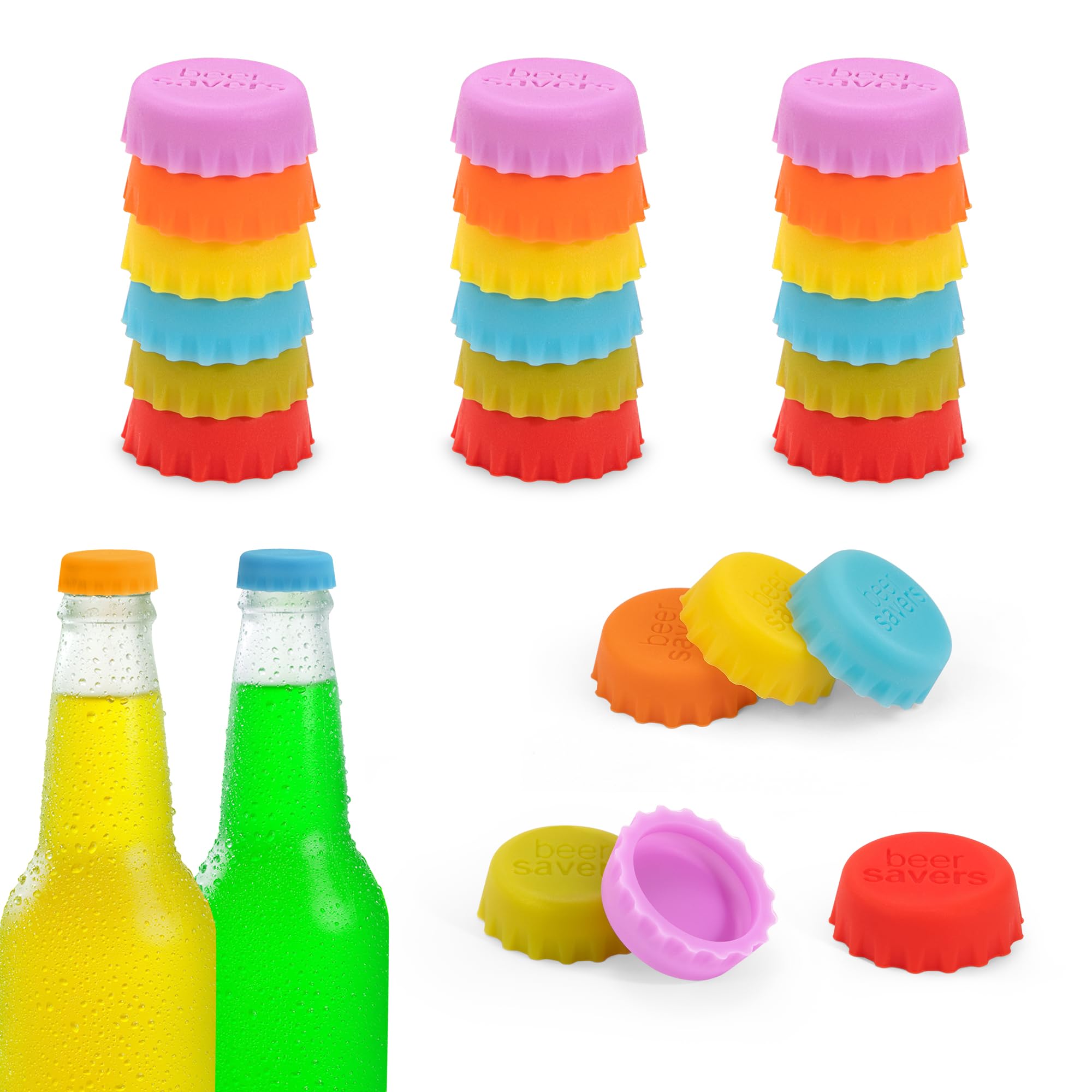 Tapones de Botellas Beer Savers Tapón de Cerveza de Silicona Reutilizable Tapas de Ahorro de Vino Coloridas para Cerveza Champán Bebidas Botellas de Vidrio 24 Piezas (6 Colores)