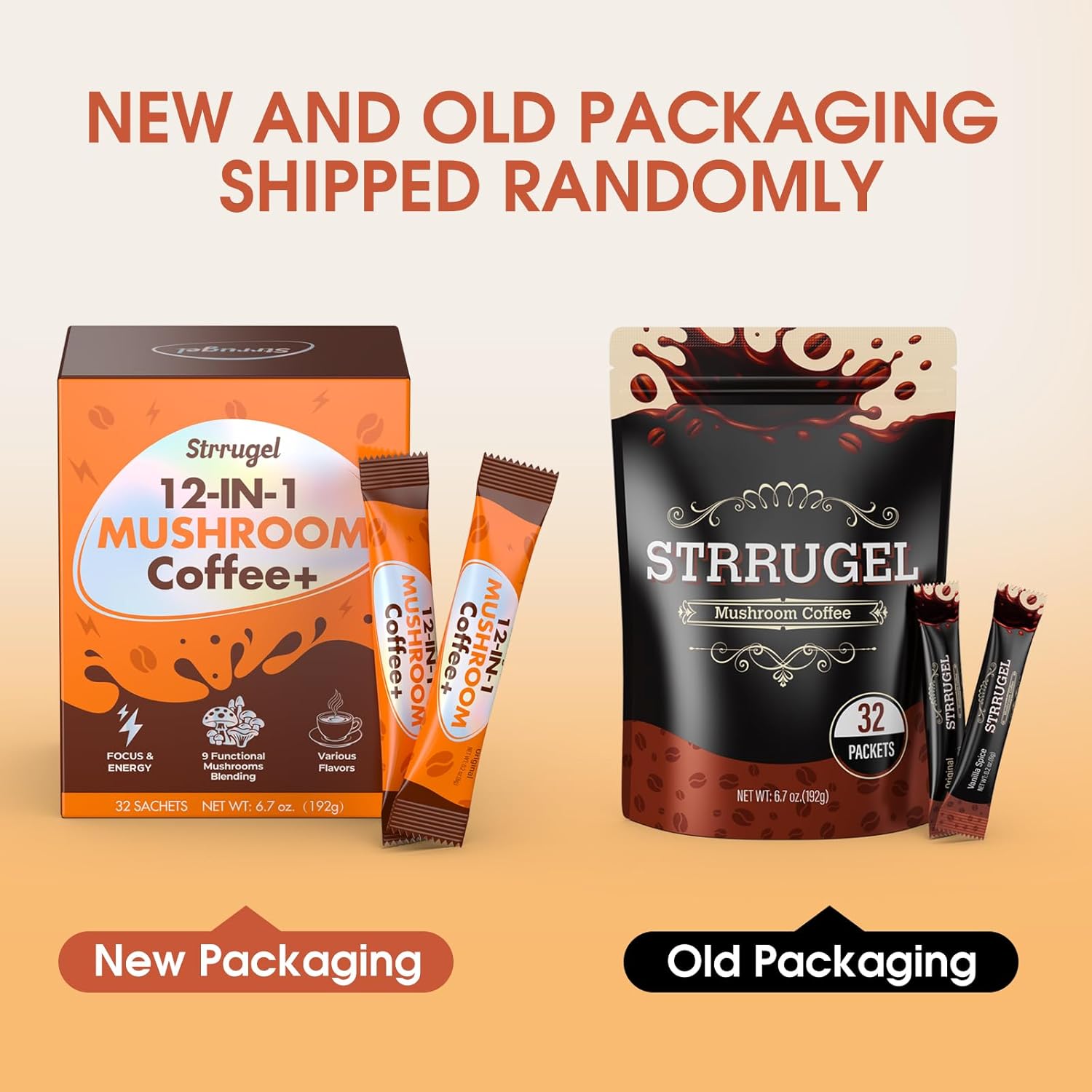 Organic Mushroom Coffee with Lion’s Mane & Reishi - 9 Functional Mushrooms + Ashwagandha for Focus, Energy & Stress Relief - Low Caffeine Instant Coffee Sticks, 32 Servings
