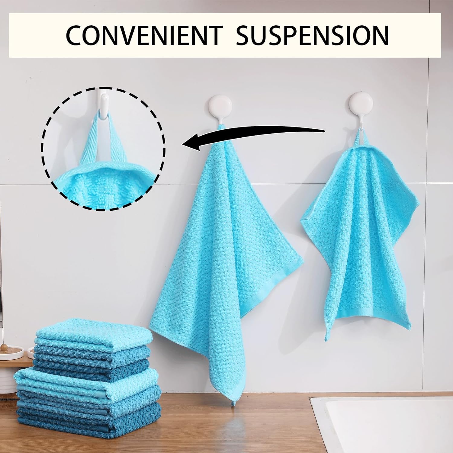 8 Pack 100% Cotton Kitchen Towels and Dishcloths Sets, 16 x 25 Inches and 13" x 13" Dish Towels for Kitchen, Super Soft and Absorbent Kitchen Towels Set - Image 4