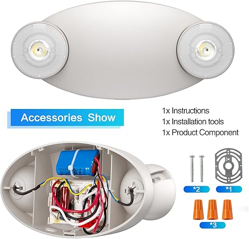 Miniatura 3 de 1 paquete de luces LED de emergencia con respaldo de batería, ajustable, 2 luces LED de emergencia para cabeza de ojo de insectos, con certificación