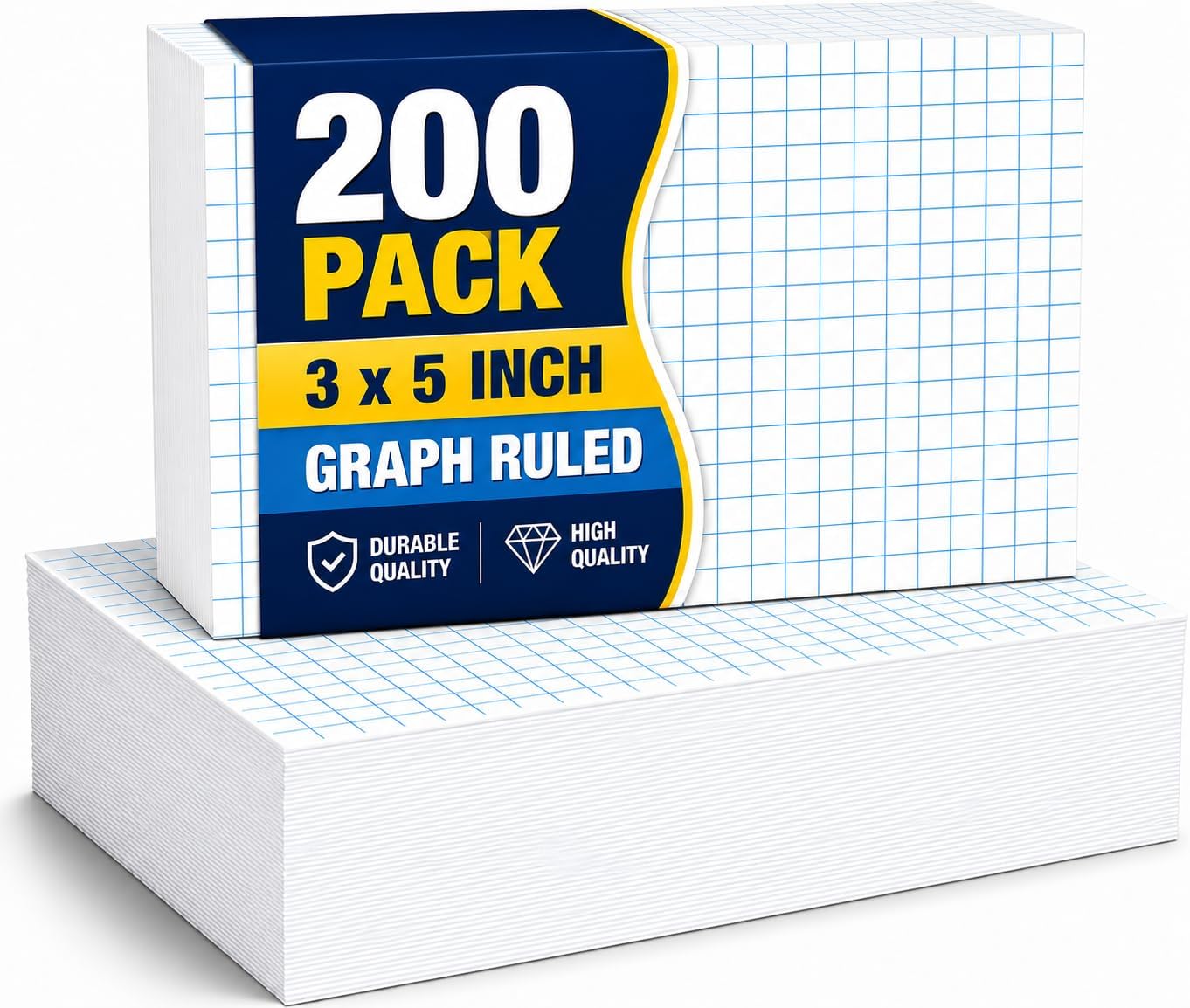 1InTheOffice Index Cards 3x5 Graph Ruled White, Grid Index Cards 200/Pack
