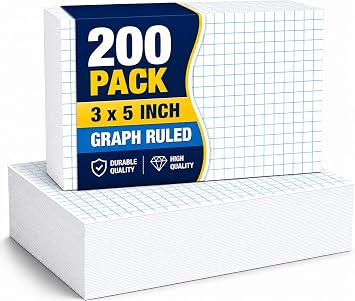 1InTheOffice Index Cards 3x5 Graph Ruled White, Grid Index Cards 200/Pack