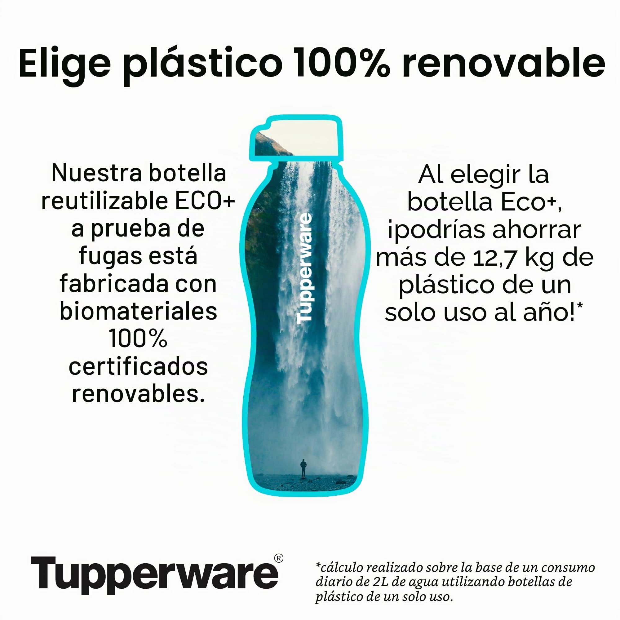 Tupperware Brand Eco+ - Botella de agua reutilizable pequeña, 500 ml, paquete de 5, apta para lavavajillas y sin BPA, ligera y a prueba de fugas, ideal para viajes, gimnasio y actividades al aire