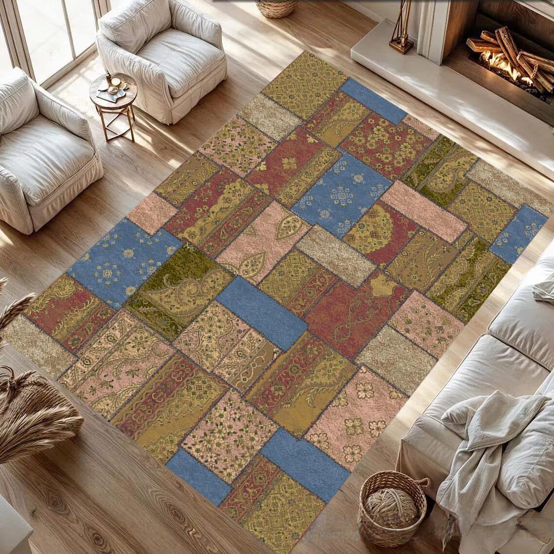 Tapis vintage lavable en machine et antidérapant grand format floral