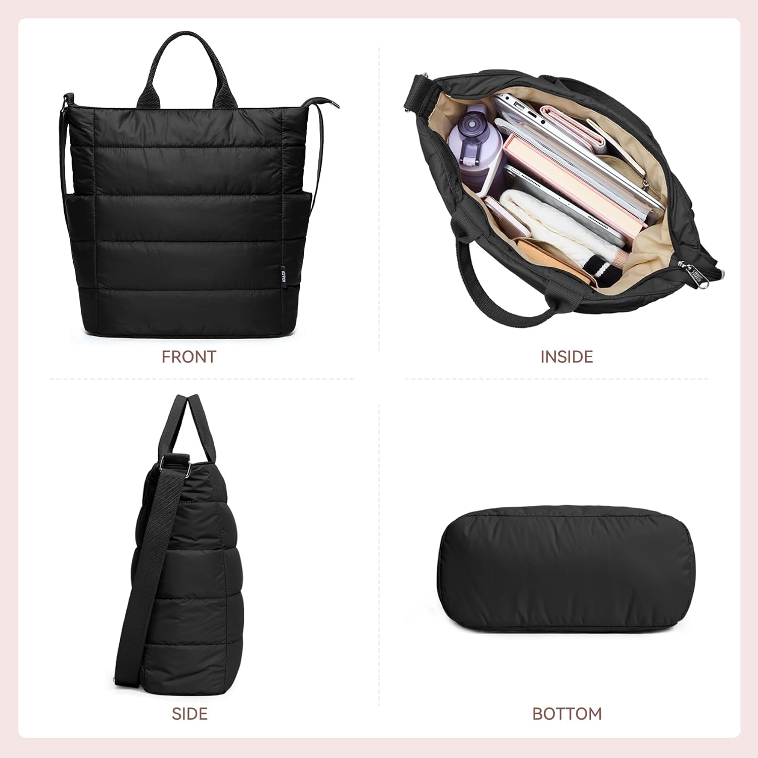 KALIDI Quilted Tote Bag, Puffer Hobo Laptop Bag Anti Splash Crossbody Zipper Shoulder Bag Large Casual Work Daily Women - Image 6