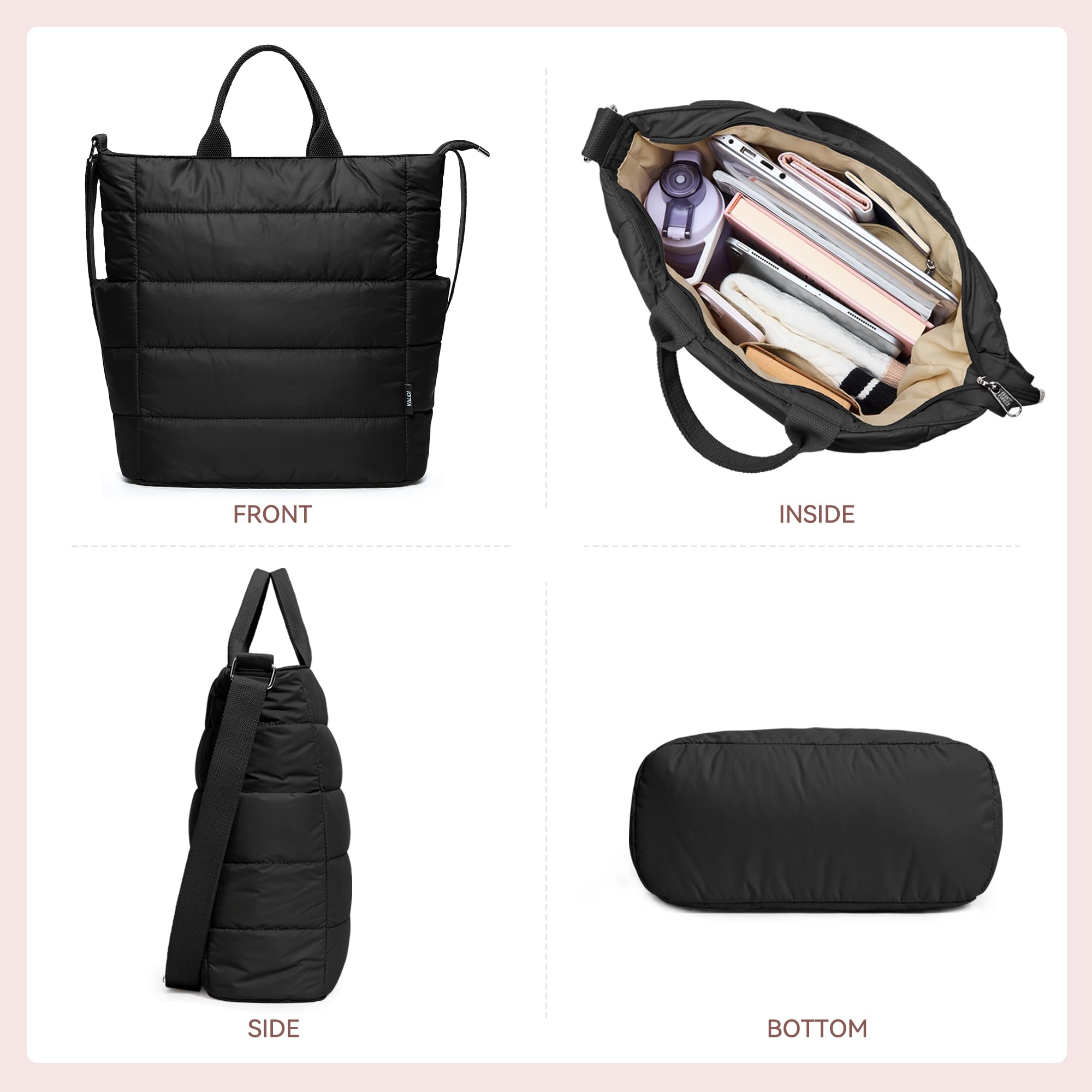 KALIDI Pikowana torba na ramię, puffer hobo, torba na laptopa, odporna na zachlapanie, crossbody, zamek błyskawiczny, torba na ramię, duża, na co dzień, do pracy, na co dzień, damska