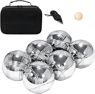 Metal Bocce Ball Set, Outdoor Recreational Games, Complete Set with 6 * Metal Bocce Balls, 1 Wooden Ball, 1m PP Ruler, Suitable for All Ages