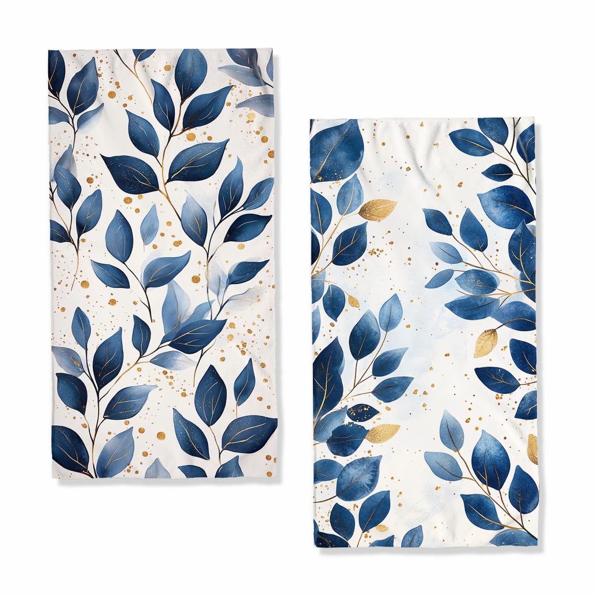 XYJFZL Watercolor Leaves Hand Towels Bathroom Set of 2 Absorbent Dark Blue Gold Bath Hand Towels for Bathroom Home Hotel Spa Gym Yoga Nautical Beach