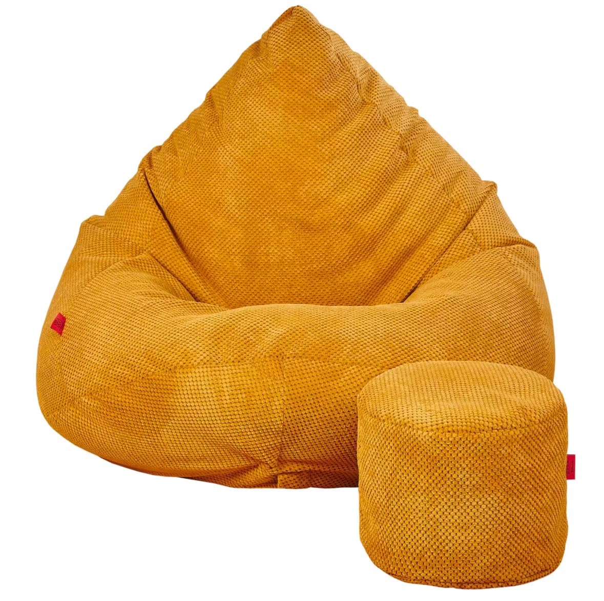 Pouf Poire avec Repose-Pieds Jaune Moutarde 95x95x120cm - Pouf Geant XXL avec Remplissage - Velours Doux et Élégant - Bean Bag pour Chambre et Salon - Fauteuil Confortable pour Chambre Enfant