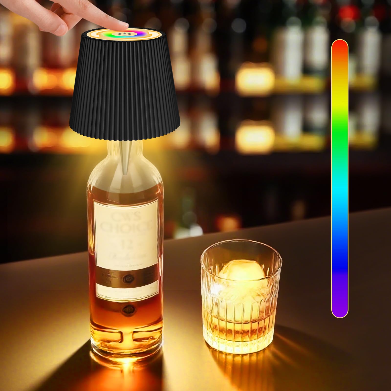 Blakapoo Wireless Bottle Lamp, Warm White RGB Dimmable Touch Control Tabletop Light, USB-C Rechargeable LED Wine Bottle Lamp, Decorative Light Bulbs for Party, Bars, Restaurants, Waterproof, 1 Pack — image 1