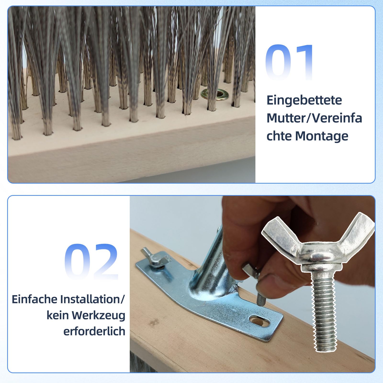 Scopa in filo di acciaio resistente con manico da 1,6 m, perfetta per rimuovere muschio erbacce e sporco ostinato da terrazze, terrazze, giardini, docce e pareti