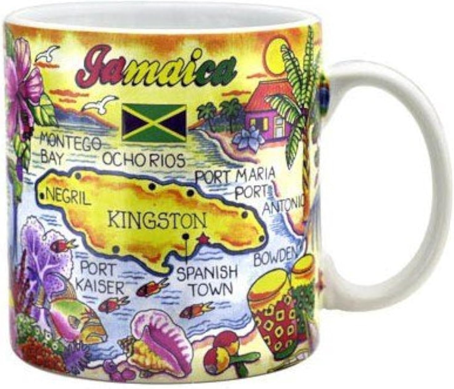 World By Shotglass Jamaica Map Caribbean Souvenir Collectible Large Coffee Mug (4" H x 3.75" D) 16oz