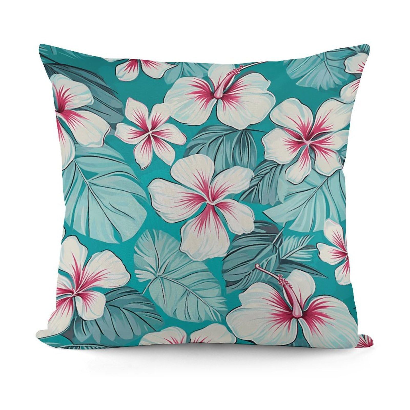 VstaDank Tropical Hibiscus Flowers Throw Pillow Covers 18x18 Inch Soft Couch Home Decor Cushion Cover Comfortable Plush Square Cushion Case Farmhouse Decorative Pillowcase for Living Couch