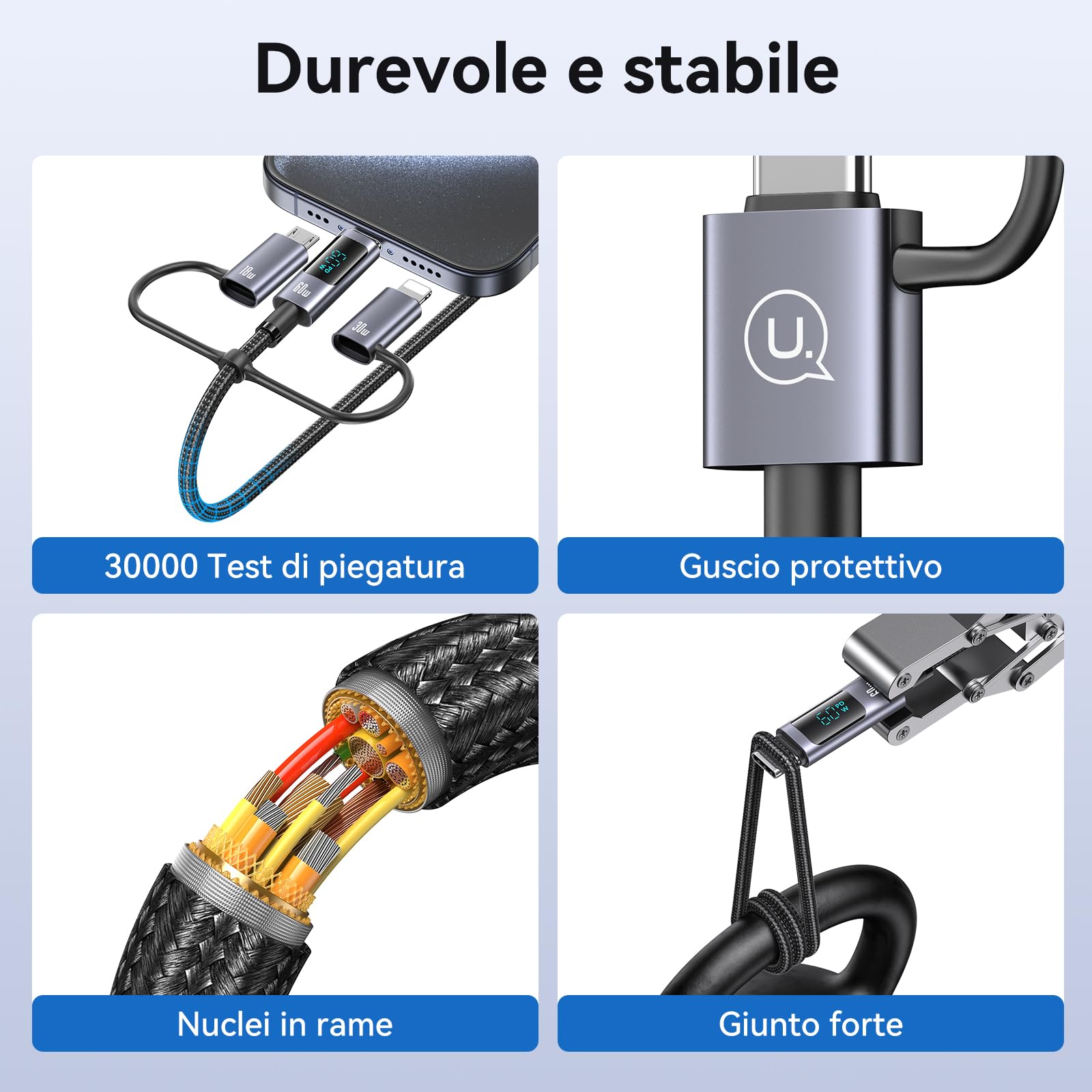 enablink Multi 6 in 1 cavo di ricarica USB C, 60W cavo USB multi ricarica rapida con display LED USB A/C a iP/Micro/Tipo C 1.2M nylon universale cavo di ricarica per Galaxy portatile tablet