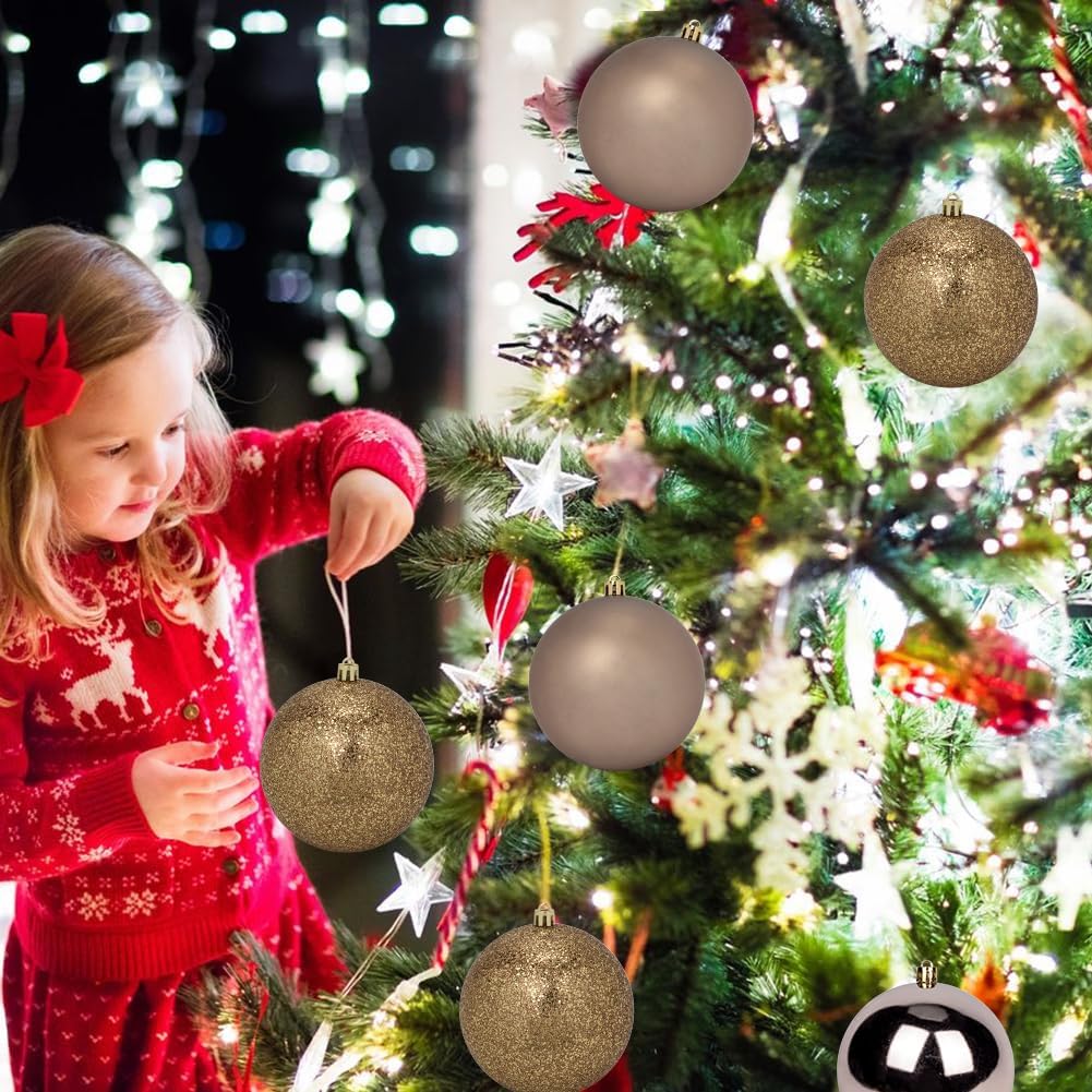 3.94" Large Christmas Balls Shatterproof Bronze Christmas Ornaments 6 Pcs Big Xmas Ornaments Balls for Xmas Tree Holiday Wedding Party Decoration