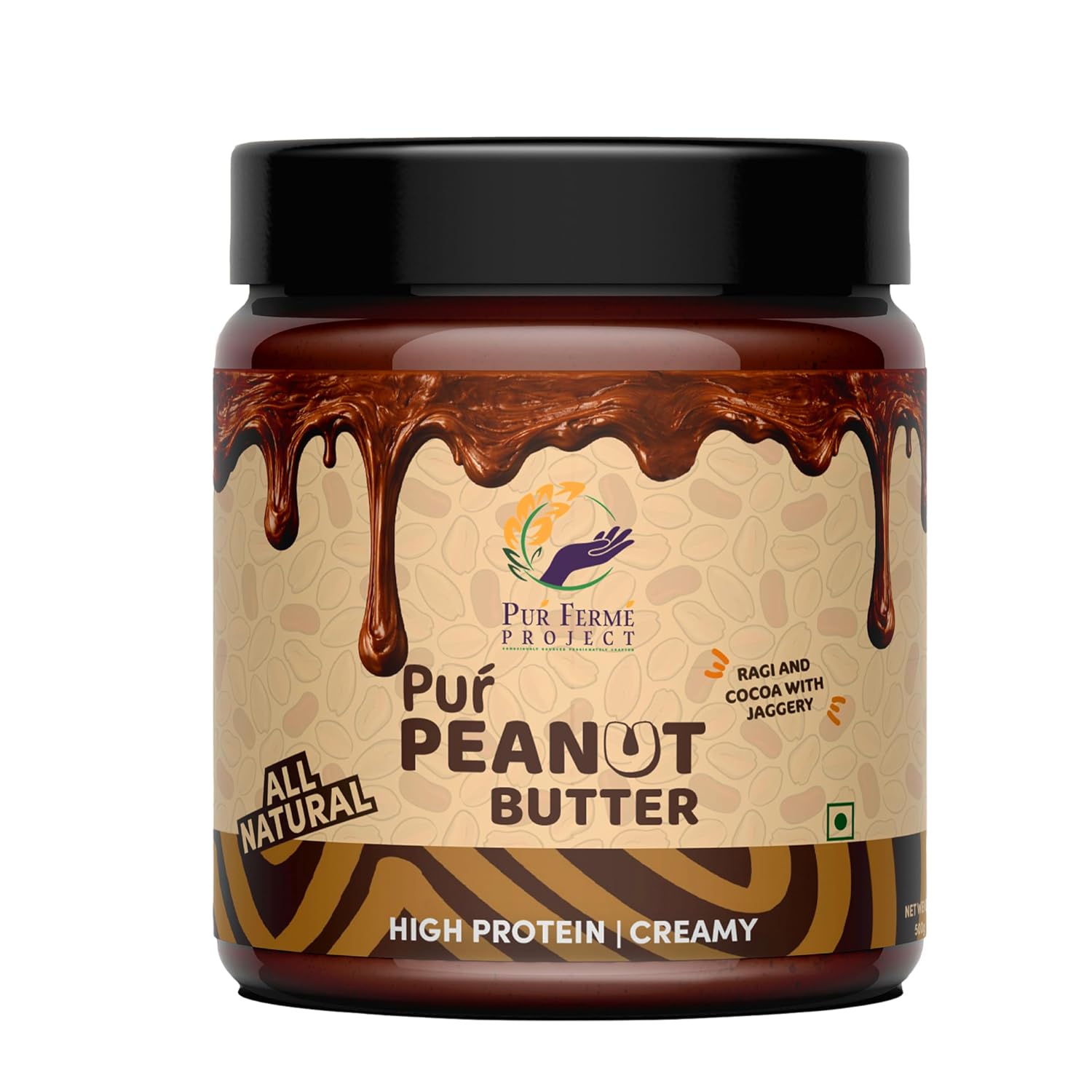 PurFerme Project Ragi & Cocoa with Jaggery Peanut Butter | Creamy (500 g)