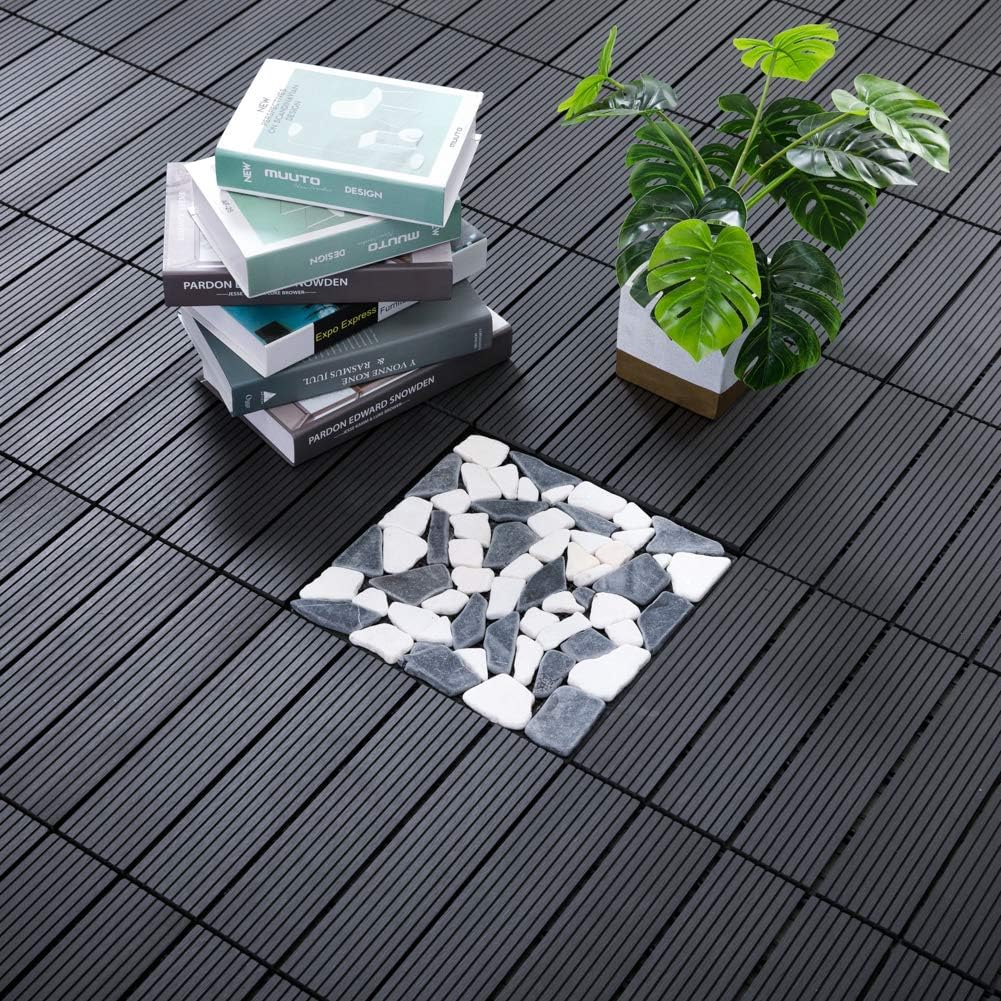 Super Brands PANDAHOME 22 PCS Wood Plastic Composite Patio Deck Tiles, 12โx12โ Interlocking Decking Tiles, Water Resistant for Indoor & Outdoor, 22 sq. ft - Westminster Grey Super Brands PANDAHOME 22 PCS Wood Plastic Composite Patio Deck Tiles, 12โx12โ Interlocking Decking Tiles, Water Resistant for Indoor & Outdoor, 22 sq. ft - Westminster Grey