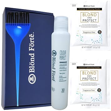 DIY Blond & Protect 8+ Level Hair Bleach Lightening Combo + 20 Volume Developer 30 Volume Blue Powder