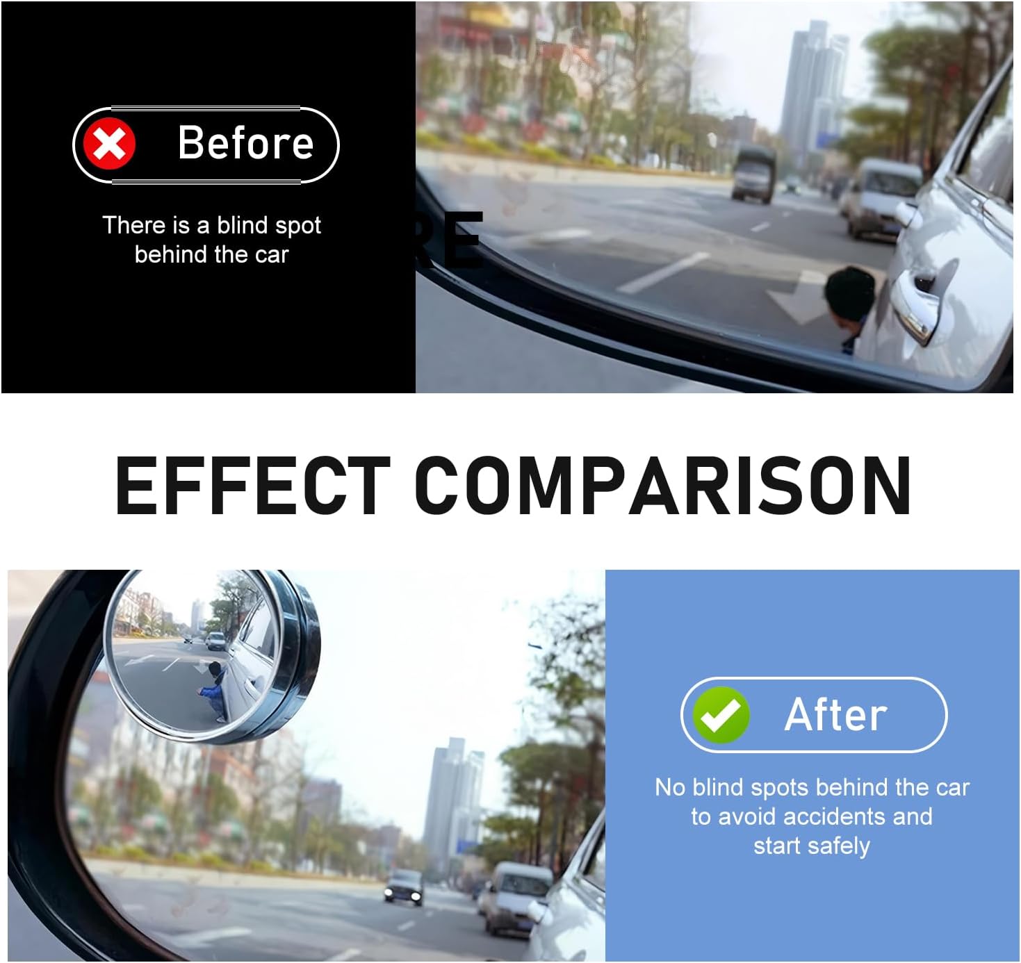2 PCS Car Blind Spot Mirrors, 360-degree Adjustable Convex Glass with Anti-impact Frame, HD Wide Angle Convex Rearview Auxiliary, Universal Waterproof Self-adhesive Exterior for Car (Black)