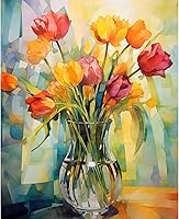 Vista 10 de Tucocoo Kits de pintura de girasoles por números con pinceles y pigmento acrílico sobre lienzo para adultos, acuarela abstracta floral