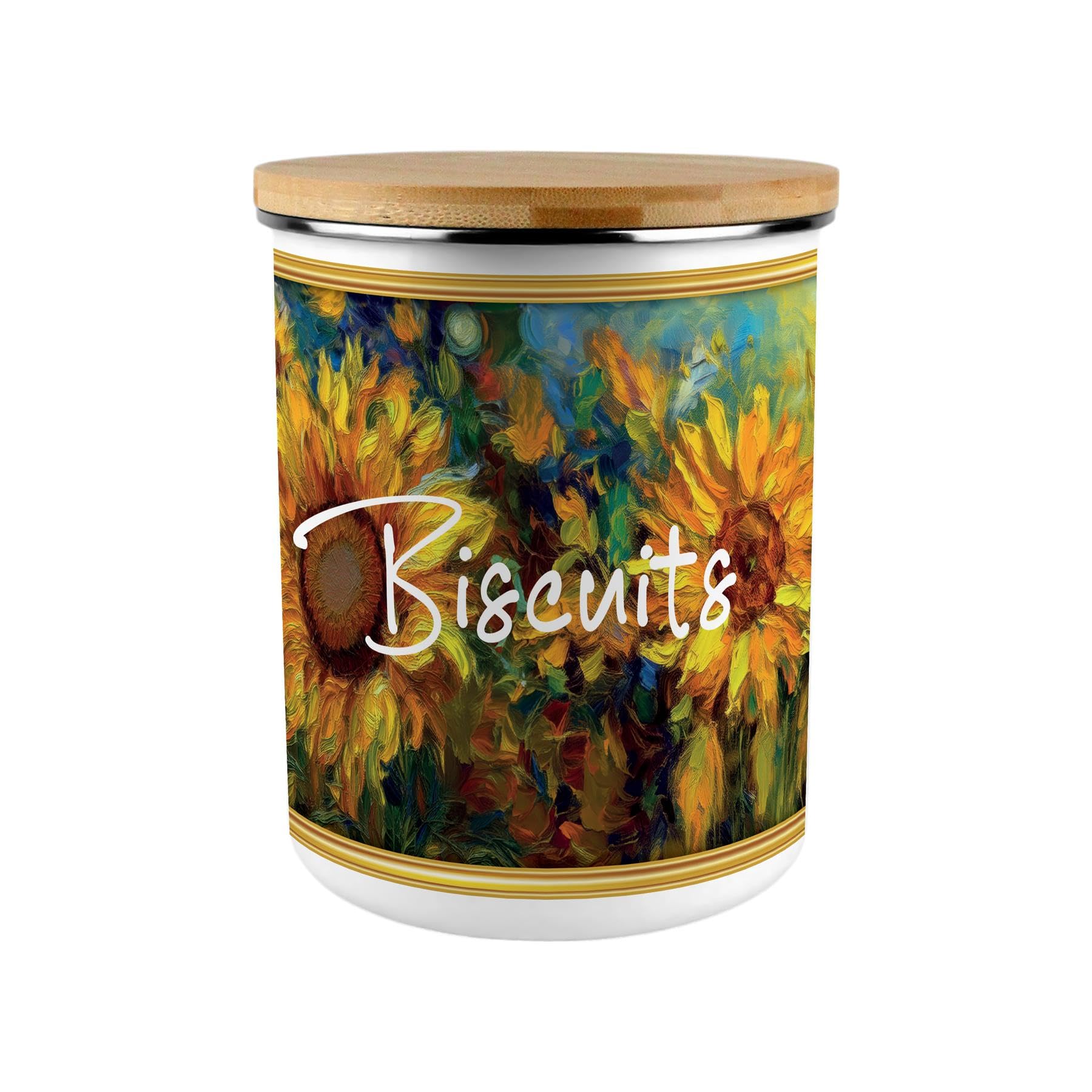 Sunflower Impressionism Biscuit Storage Canister - Floral 2.7L Extra-Large Enamel Home & Kitchen Organisation Container