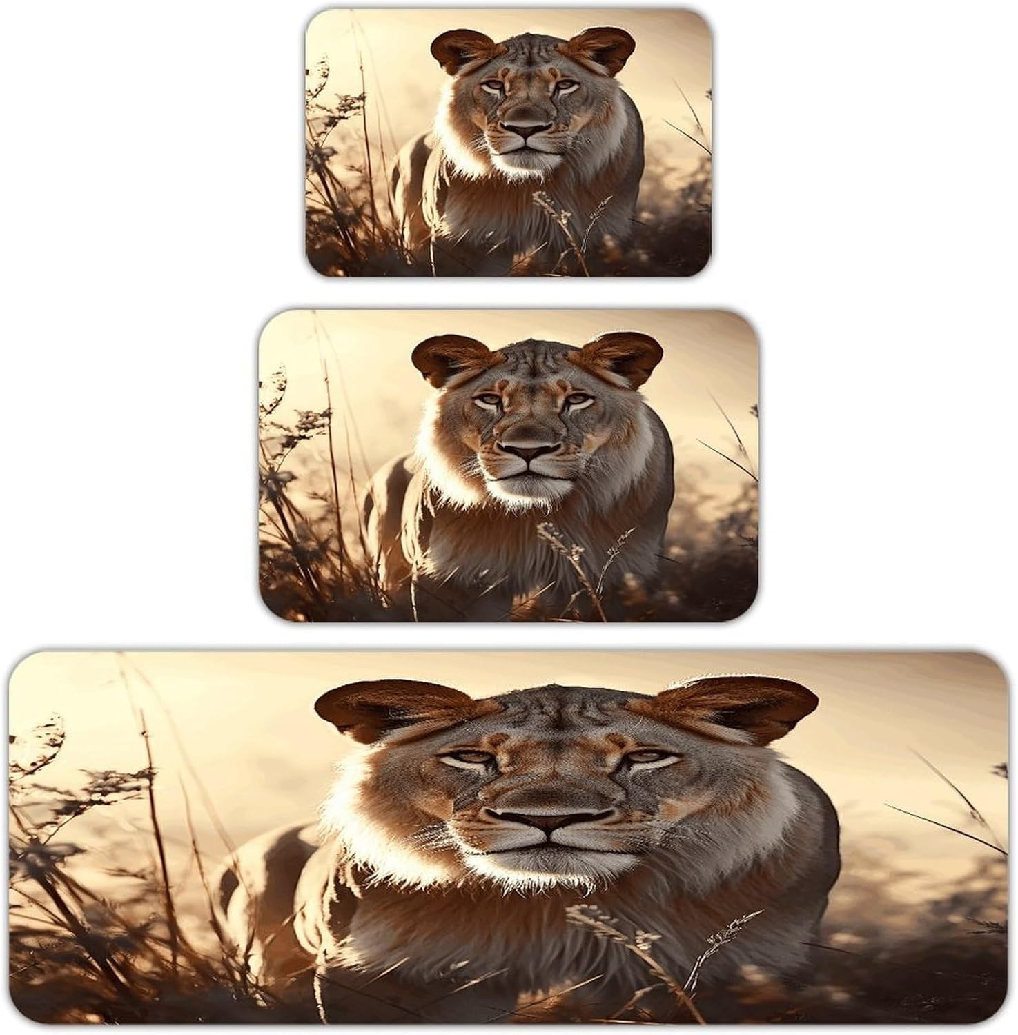 Female Lion Kitchen Mats for Floor 3PCS Waterproof Low-Profile Kitchen Rugs Floor Mat Non Slip Anti Fatigue Mats Comfort Standing Mat Runner Rug Area Rug 6"x24"+20"x31"+17"x47"