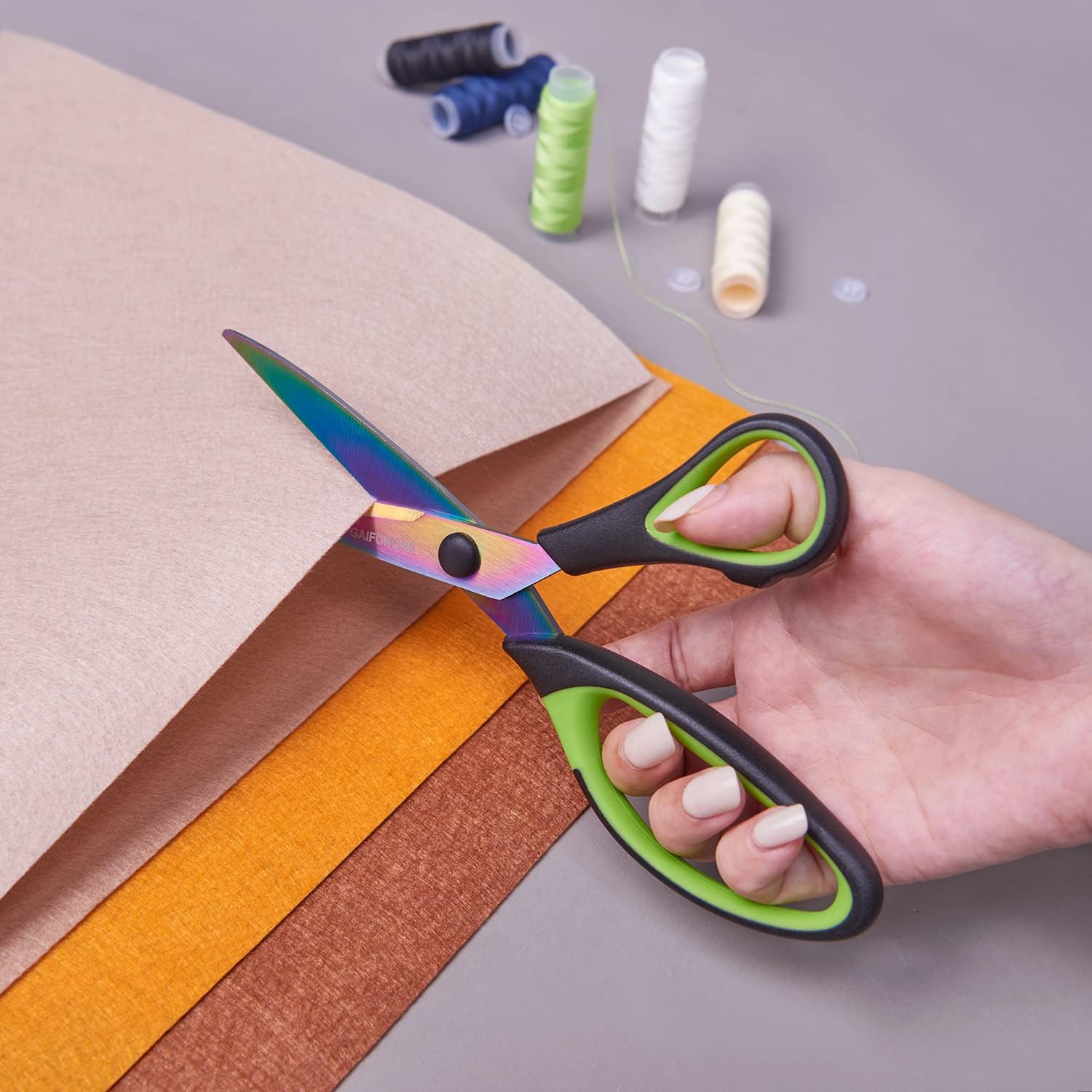 GAIFONGRE Titanium scissors,Fabric scissors Set of 3 pcs,Sharp blades,Rubber Soft Grip Handle,all purpose scissors set for Sewing craft Office and Home Supplies, Black green