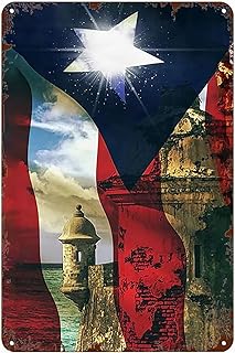 Retro Metal Tin Sign - Puerto Rico Flags, Wall Art, 8x12 Inch, Vintage Wall Decor