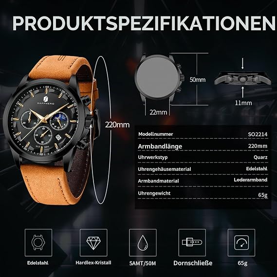 BENYAR By Men's Watch Watches Men's Waterproof Men's Watches Chronograph Men's Watch for Men Gold/Silver/Blue/Black Elegance Leather Strap / Stainless Steel Quartz Birthday/Christmas