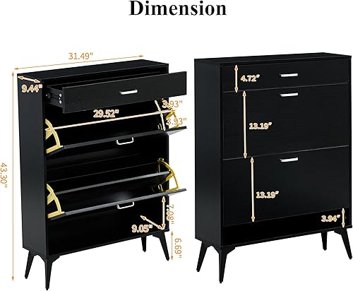 Miniatura 8 de Armario estrecho para zapatos para entrada, armario delgado de almacenamiento de zapatos con 2 cajones abatibles y compartimento superior, zapatero