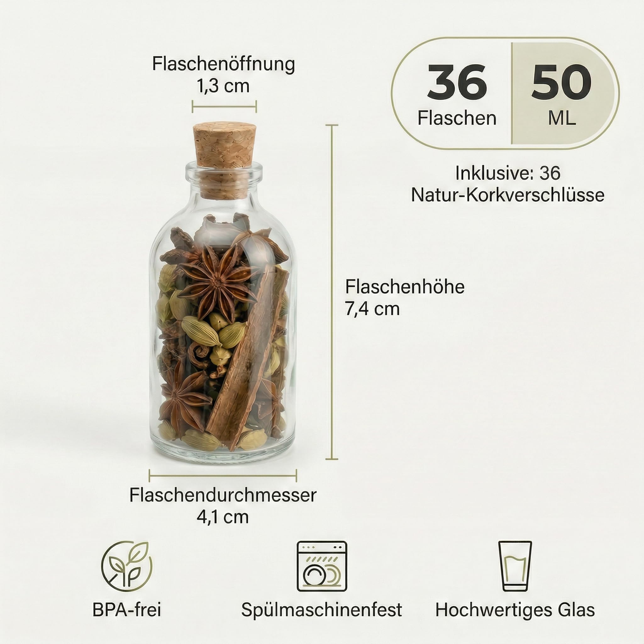 casavetro 36 Glasflaschen 50ml mit Korken – Kleine Flaschen zum Befüllen klar & leer… – Ansicht 2