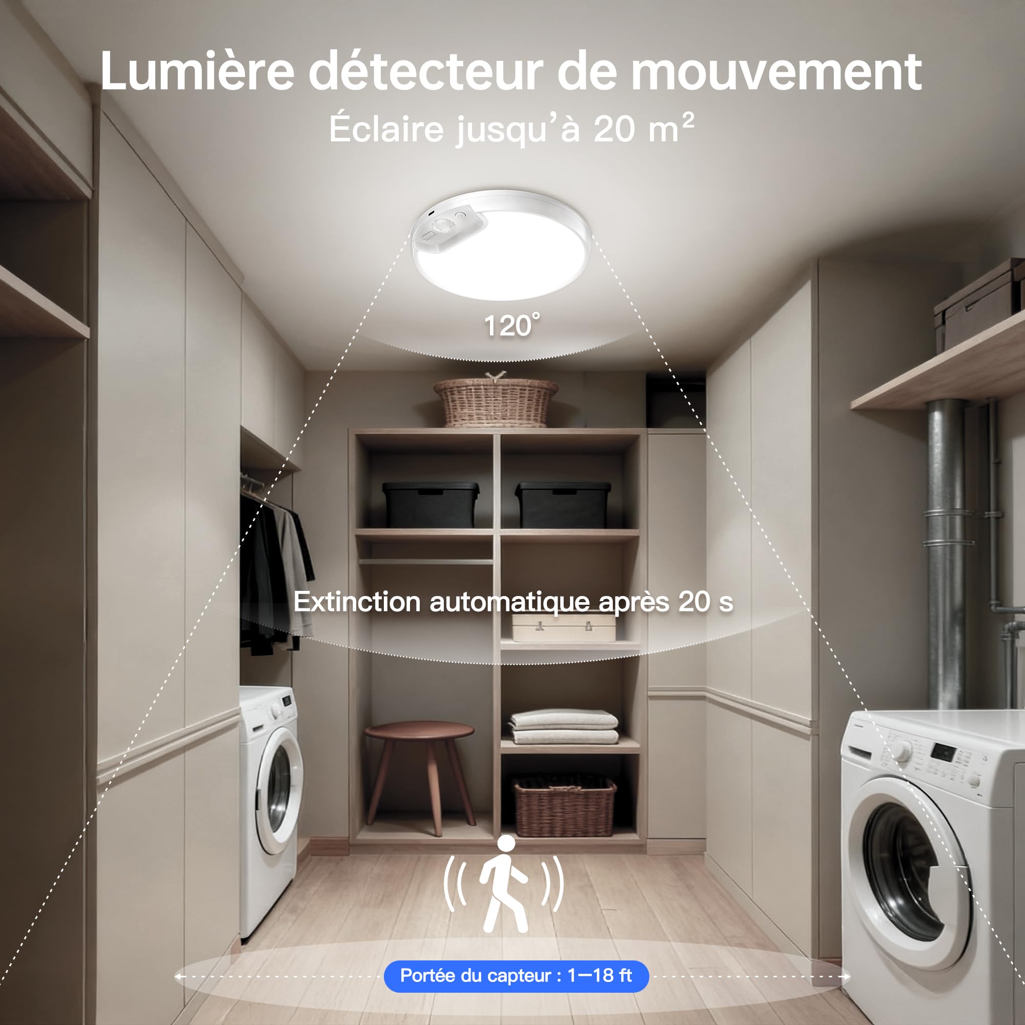 Homelist Lampa sufitowa LED z czujnikiem ruchu, lampa sufitowa z pilotem zdalnego sterowania, ściemniana, 8000 mAh, zasilana bateriami, lampa sufitowa do kuchni, łazienki, korytarza, sypialni, na