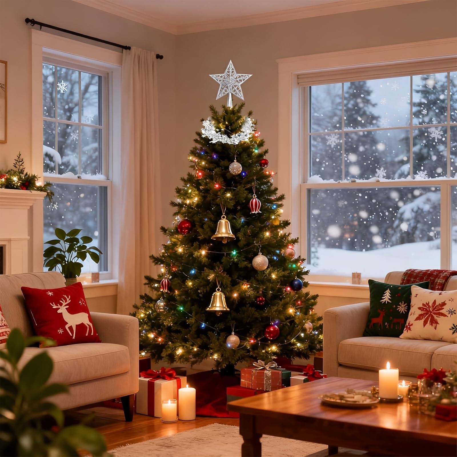 Weihnachtsbaumspitze Stern 20 Cm – Silber-blau, Hohl, Aus Kunststoff, Für Baum Bis 2,10 M Höhe