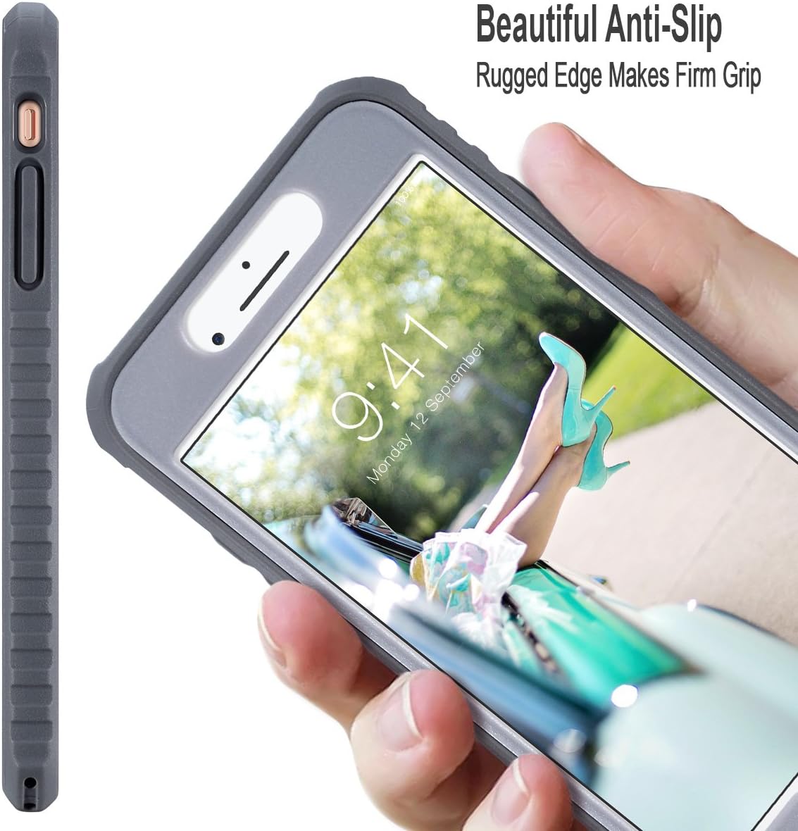 ULAK Compatible with iPhone 8 Plus Case, Slim Shockproof TPU Bumper Case with Front Frame, Durable Anti-Slip Protective Phone Cover for iPhone 8 Plus 5.5 inch, Mint Stripes Minimal