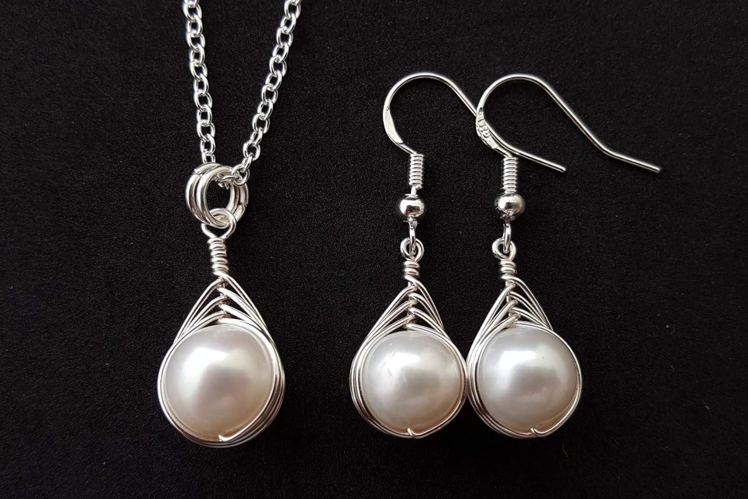 Handmade Earrings, Hawaiian Jewelry for Women, Braided Pearl Earrings + Pearl Necklace Jewelry SET For Women, Beach Jewelry, June Birthstone Birthday Gift