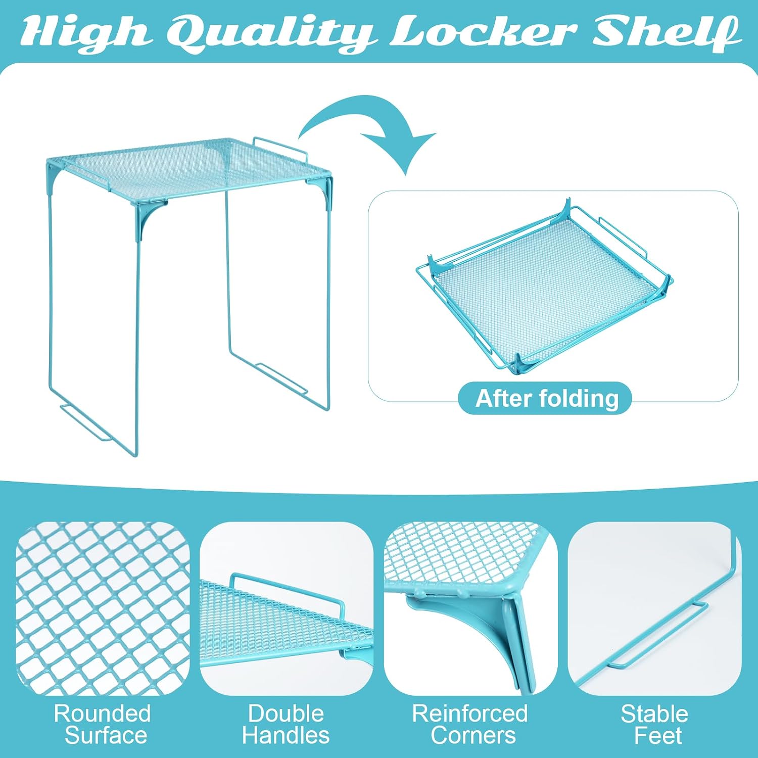 12 Pcs Locker Organizer and Decorating Kit, First Day of School Essentials for Girl Marble Print Whiteboard with Markers Locker Shelf Plush Area Rug String Light Mirror Magnetic Cup and Magnet (Blue)